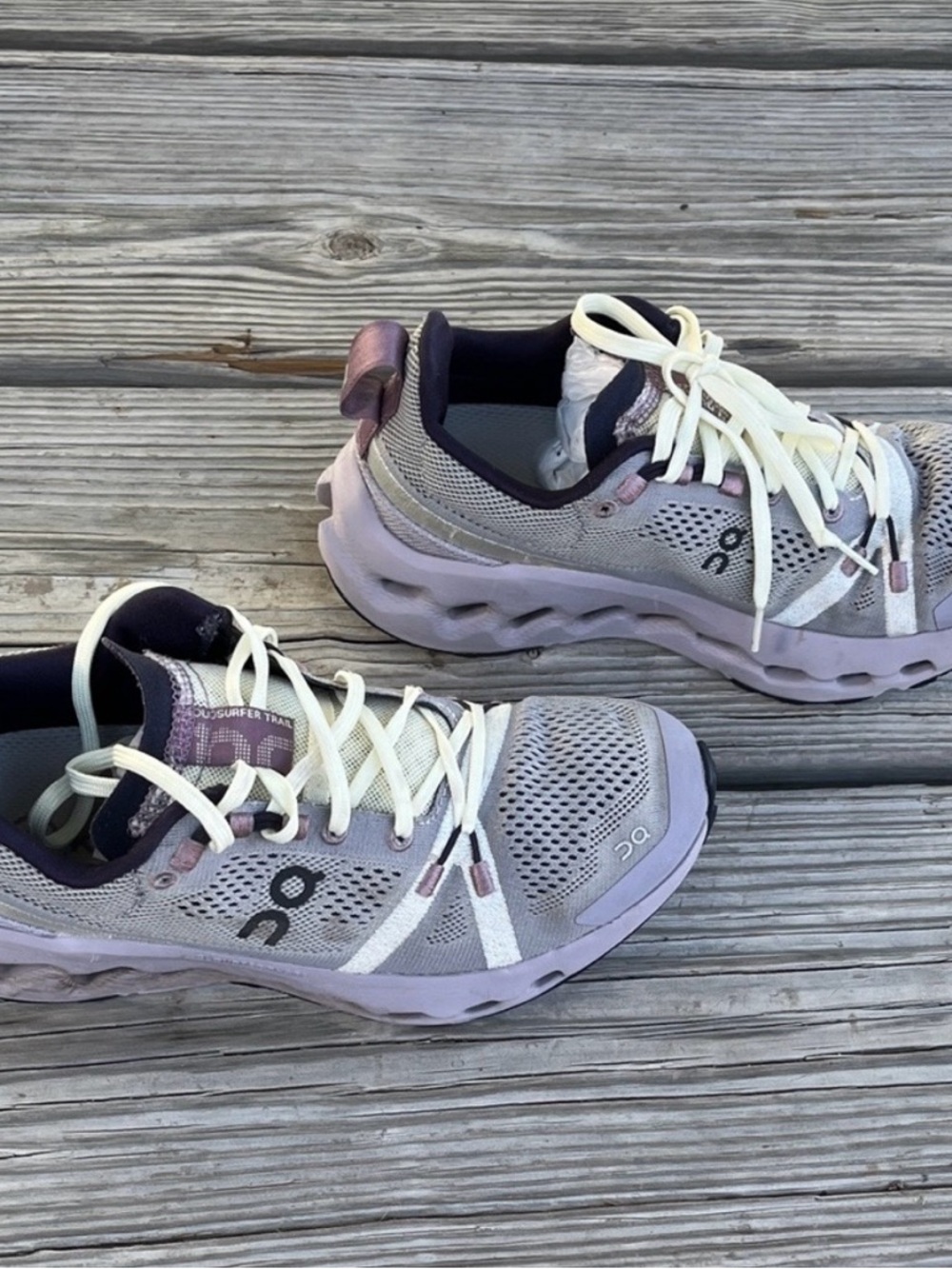 On Running Women’s Cloudsurfer Trail Sneakers in Lavender and Cream